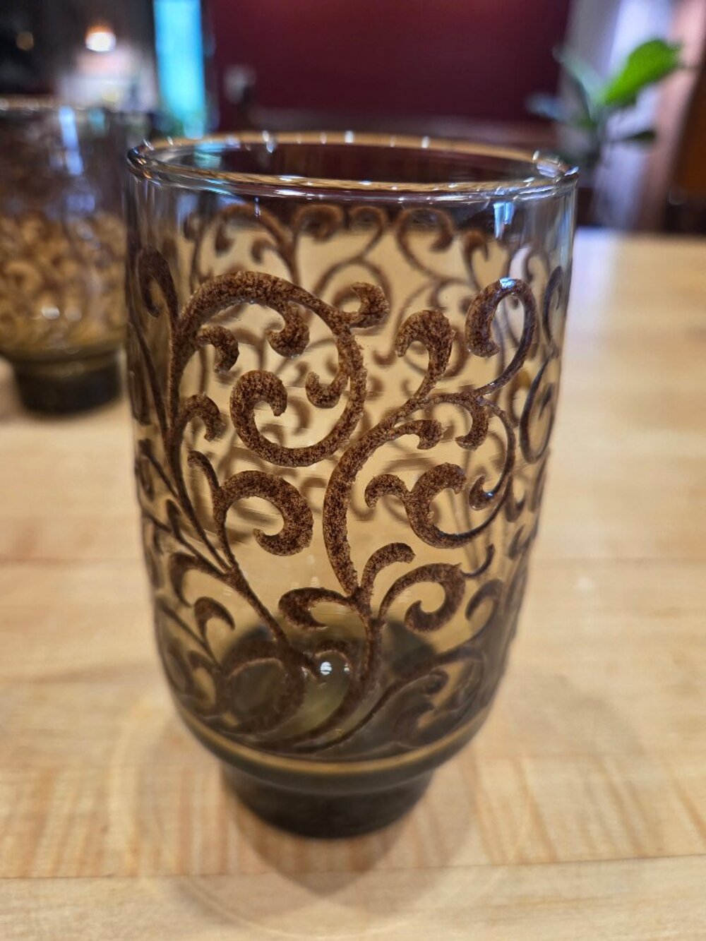 Vintage Libbey Prado Tawny Smoke Brown Scroll Tumbler Glasses Set of 6